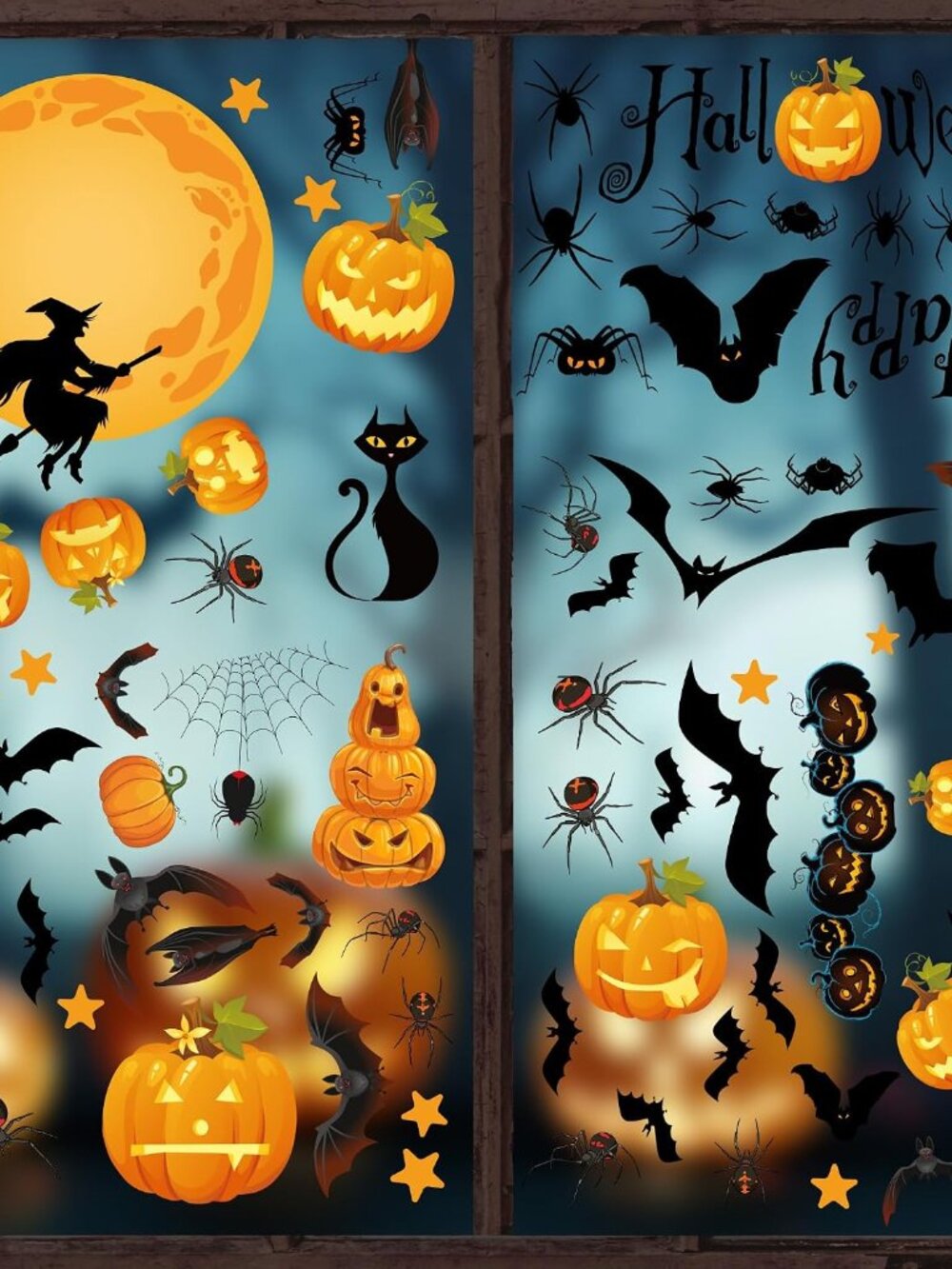 Pumpkin Spider Bats Shop Window Clings for Halloween Decorations Home Decor